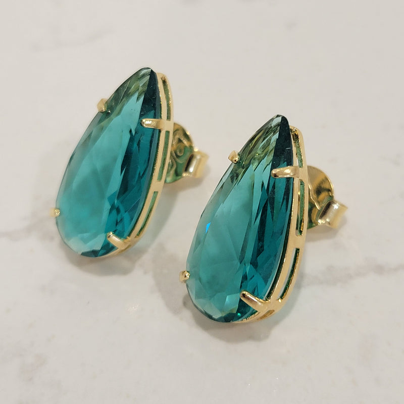 18K Gold Plated Teardrop Stone 10x20mm Earrings