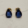 18K Gold Plated Teardrop Blue Stones 10x15mm Earrings