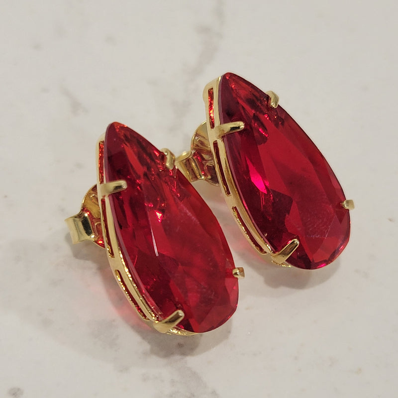 18K Gold Plated Teardrop Stone 10x20mm Earrings