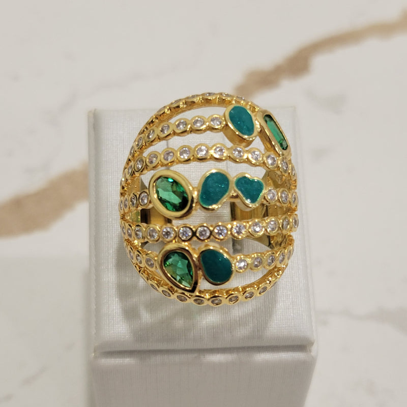 18K Gold Plated Green Paraiba Enameling Ring