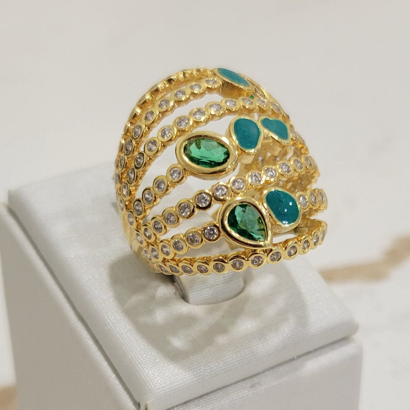 18K Gold Plated Green Paraiba Enameling Ring