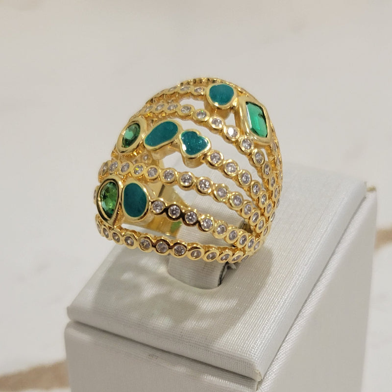 18K Gold Plated Green Paraiba Enameling Ring