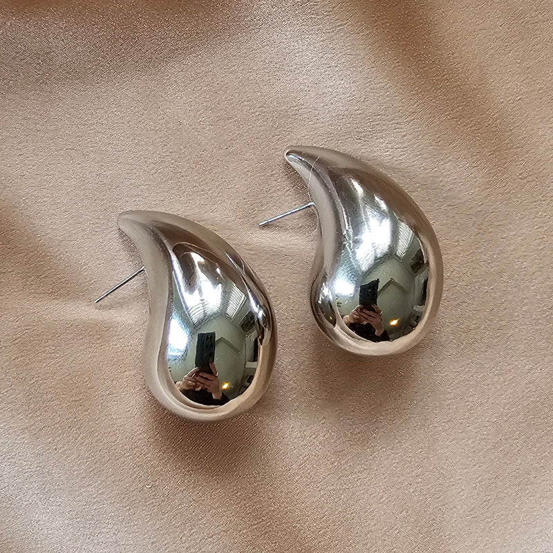 White Rhodium Plated Maxi Bold Teardrop Earrings