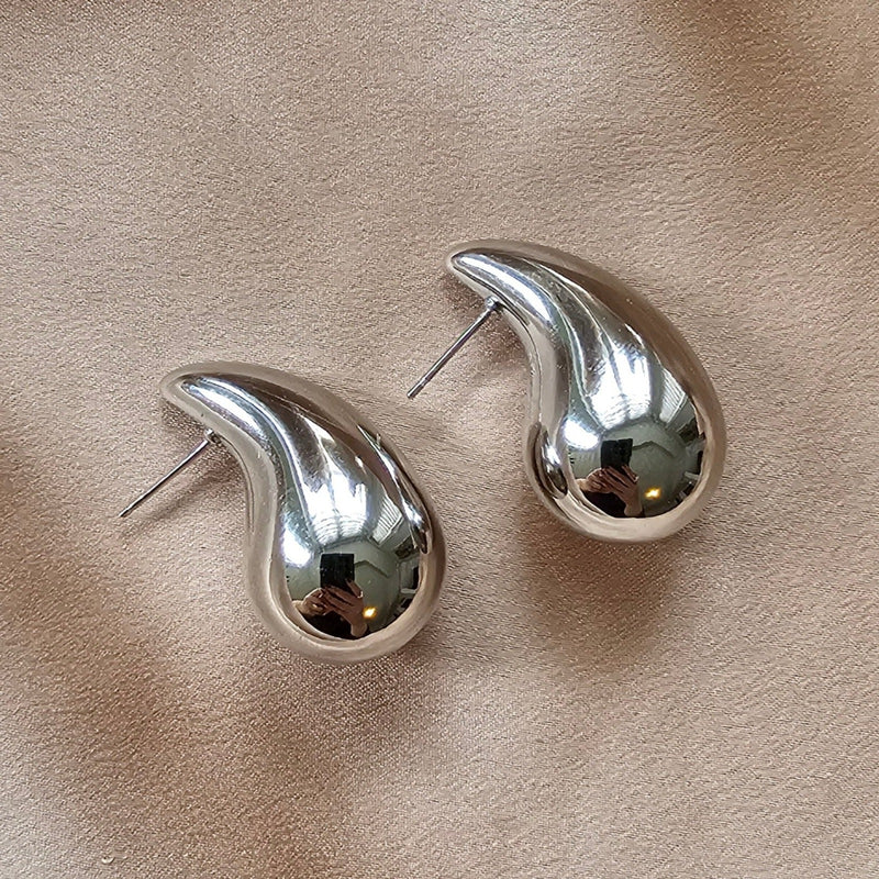 White Rhodium Plated Medium Bold Teardrop Earrings