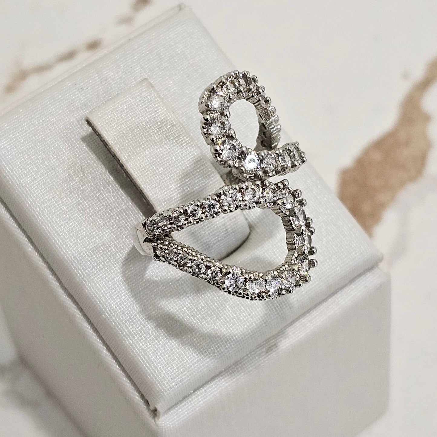 White Rhodium Adjustable Studded Zirconia Ring