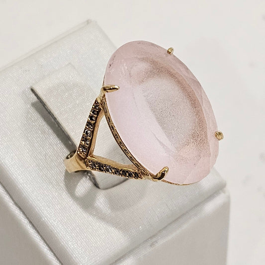 18K Gold Plated Oval Studded Zirconia Kunzite Ring