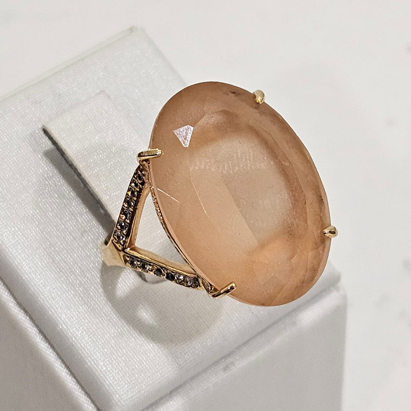 18K Gold Plated Oval Studded Zirconia Morganite Ring