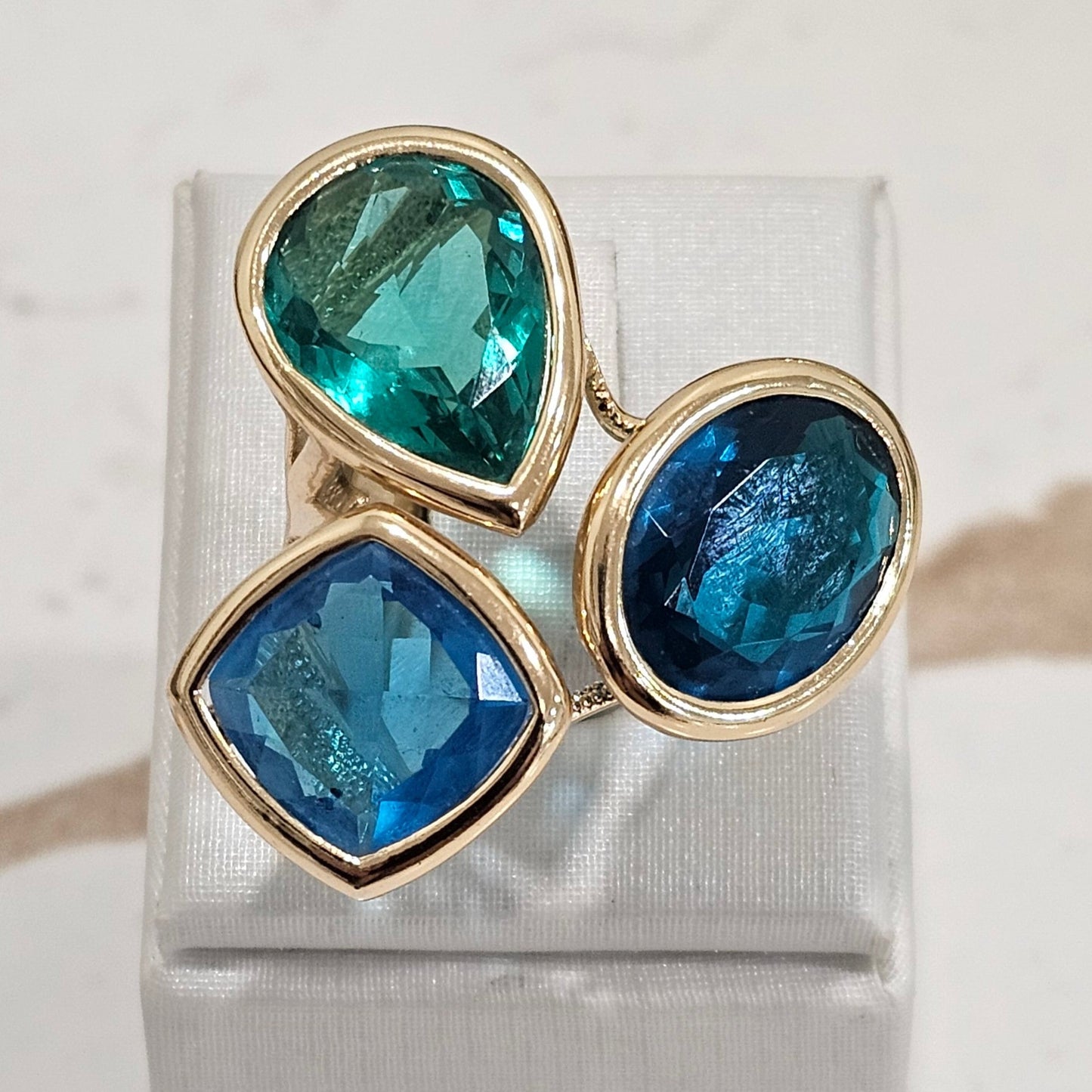 18K Gold Plated Apatite, Paraiba Brazil and Green Tourmaline Ring
