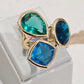 18K Gold Plated Apatite, Paraiba Brazil and Green Tourmaline Ring