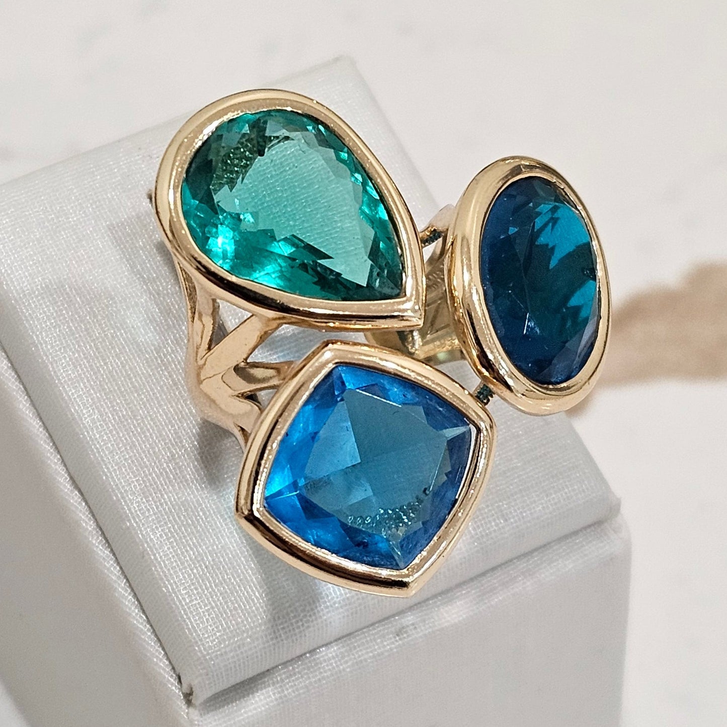 18K Gold Plated Apatite, Paraiba Brazil and Green Tourmaline Ring