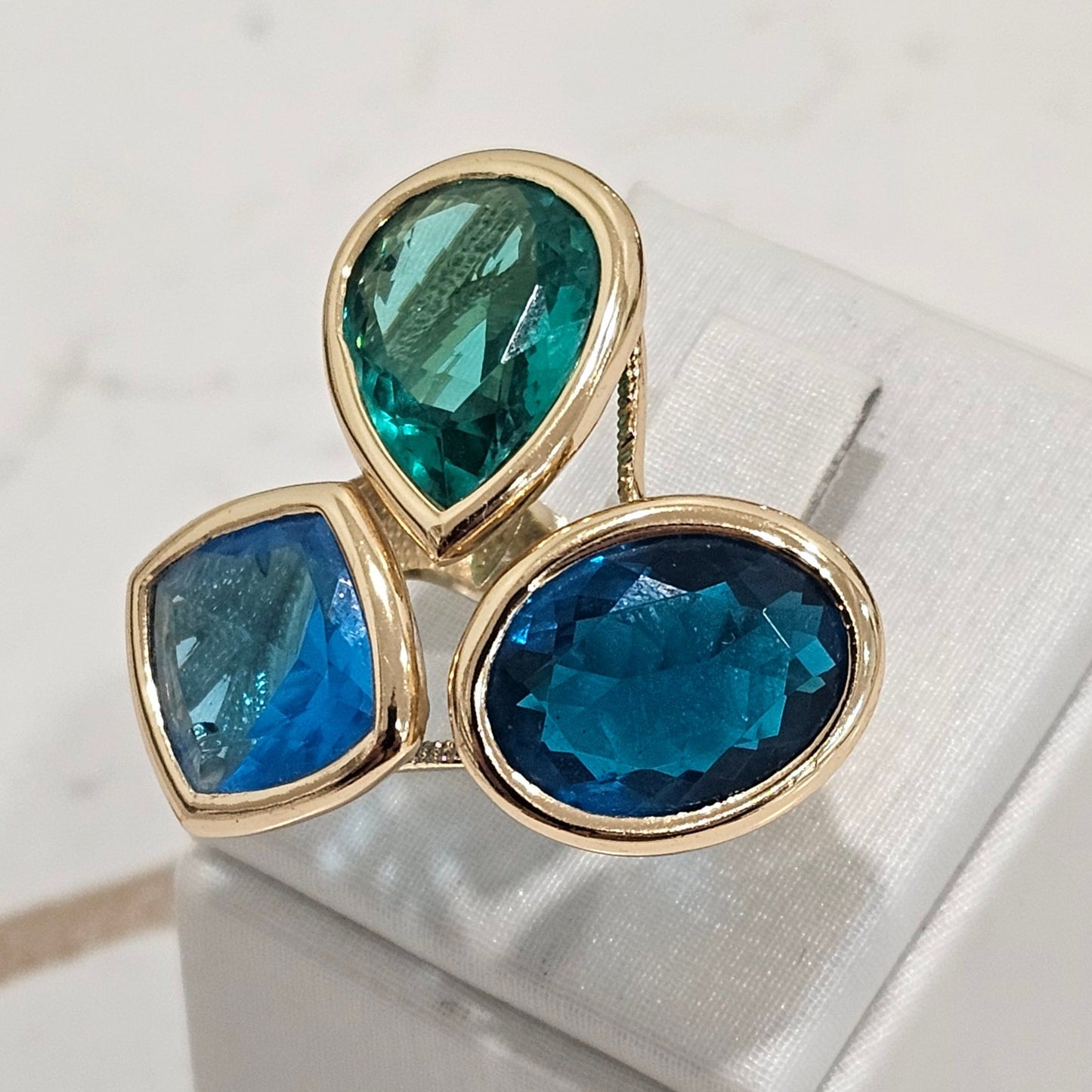 18K Gold Plated Apatite, Paraiba Brazil and Green Tourmaline Ring