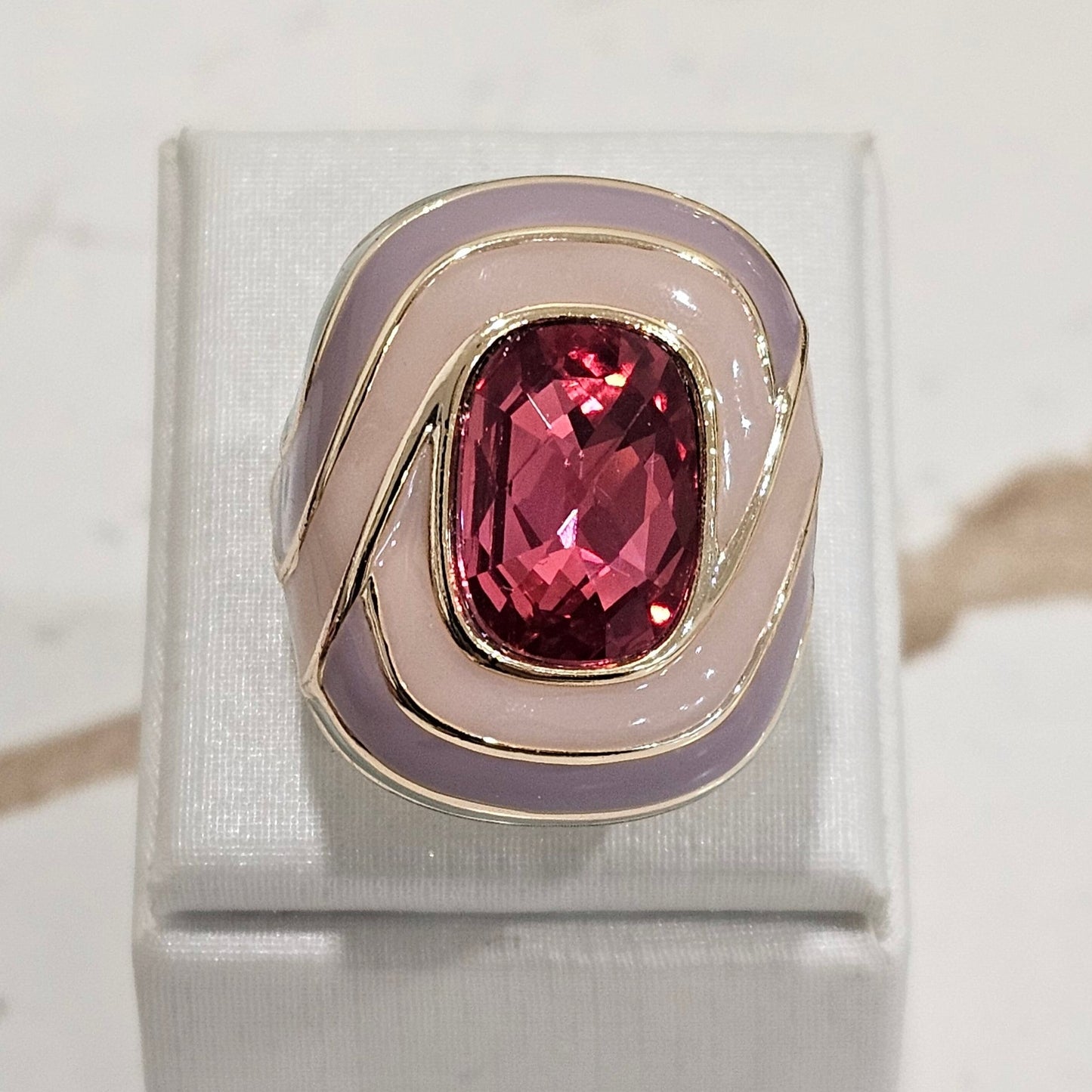 18K Gold Plated Color Enameling Pink Crystal Ring