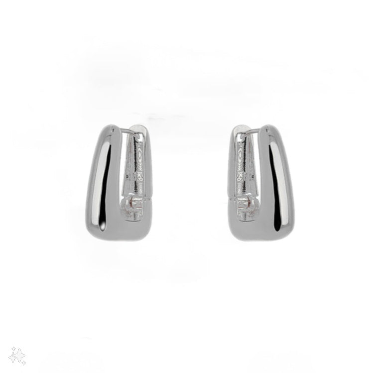 White Rhodium Plated Click Thick Hoop Earrings