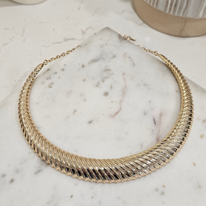 18K Gold Plated Textured Rigid Choker Necklace