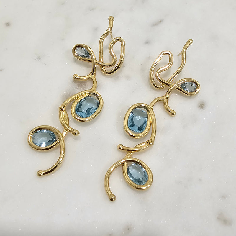 18K Gold Plated Organic Aquamarine Dangling Earrings