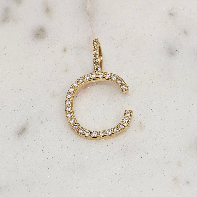 18K Gold Plated Personalized Letter Studded Zirconia Pendant