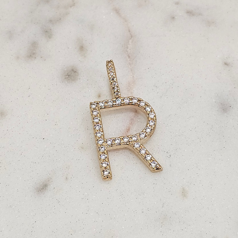 18K Gold Plated Personalized Letter Studded Zirconia Pendant