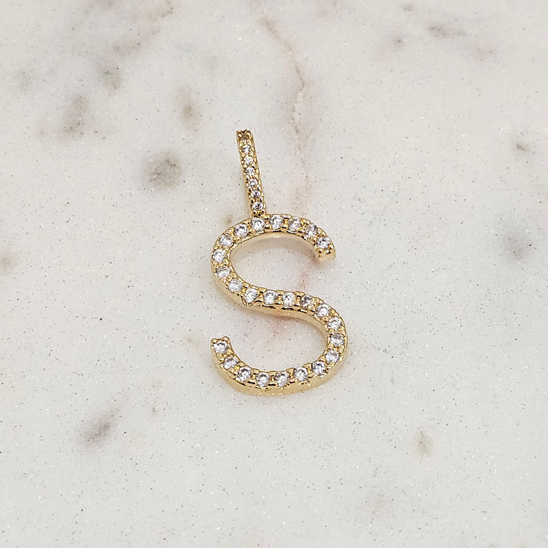 18K Gold Plated Personalized Letter Studded Zirconia Pendant