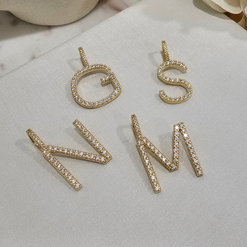 18K Gold Plated Personalized Letter Studded Zirconia Pendant