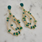 18K Gold Plated Chandelier Green Paraiba Enameling Earrings
