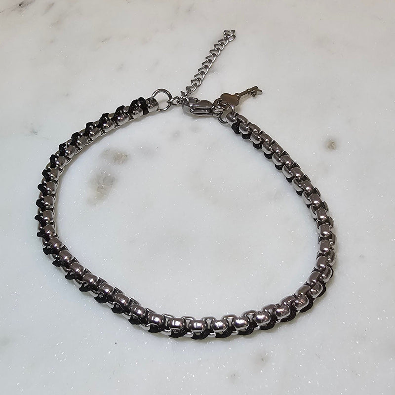 Silver Plated Black Stainless Steel Bracelet