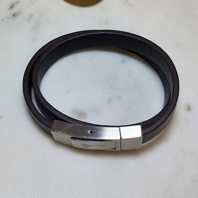 Men's Stainless Steel Brown Leather Bracelet