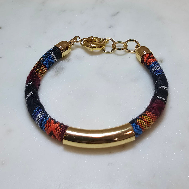 18K Gold Plated Bracelet with vibrant colorful cord details.