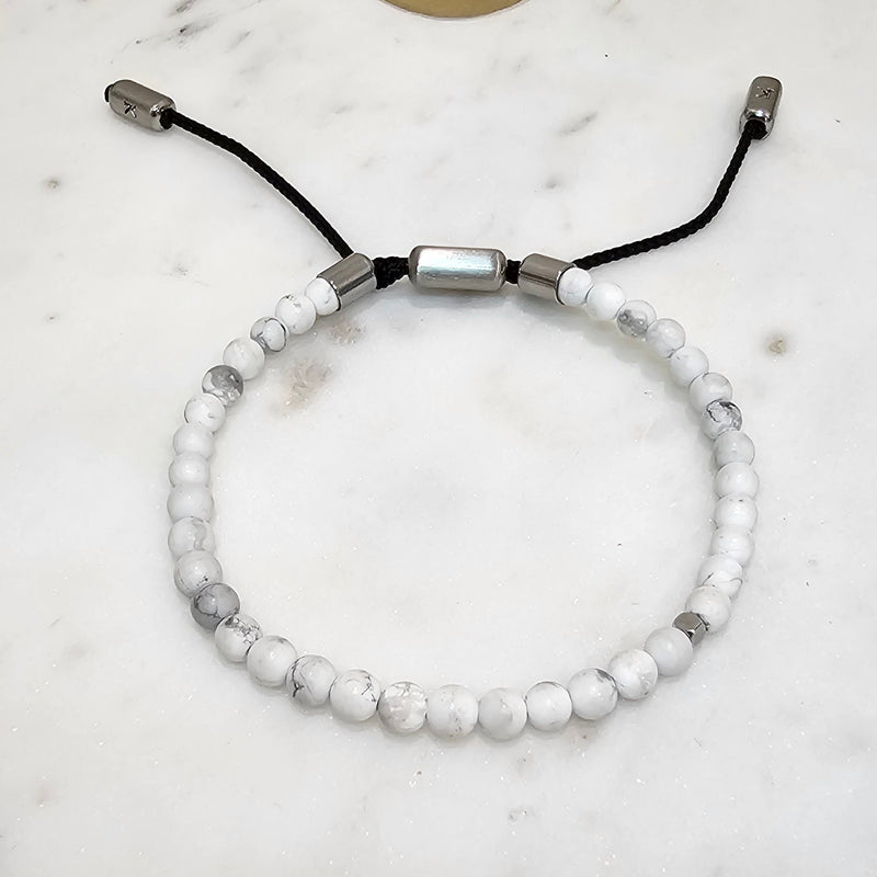 Men's Adjustable Bracelet with white howlite accents