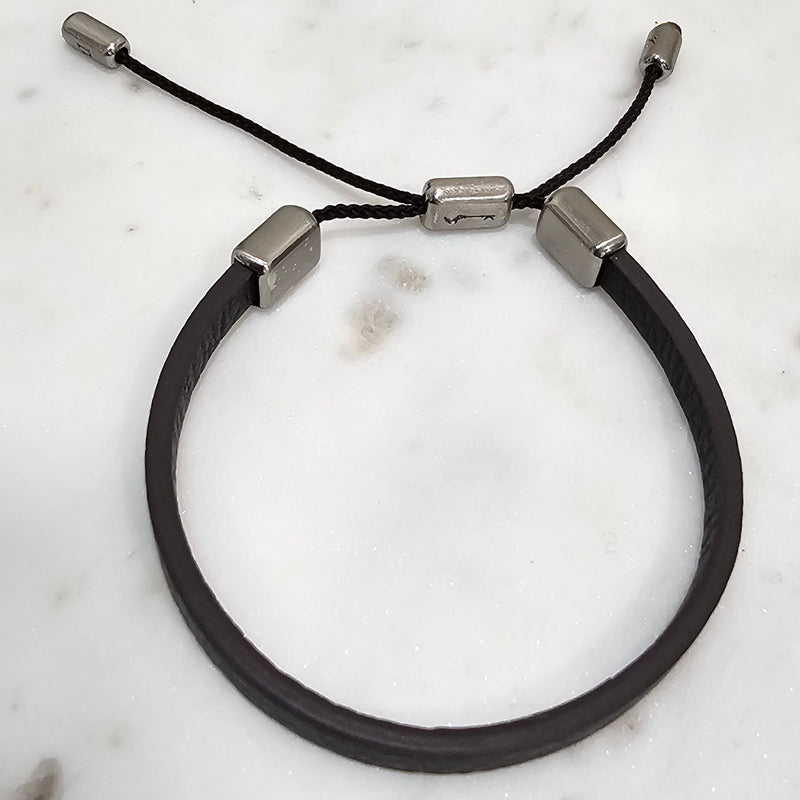 Men's Stainless Steel Brown Leather Adjustable Bracelet