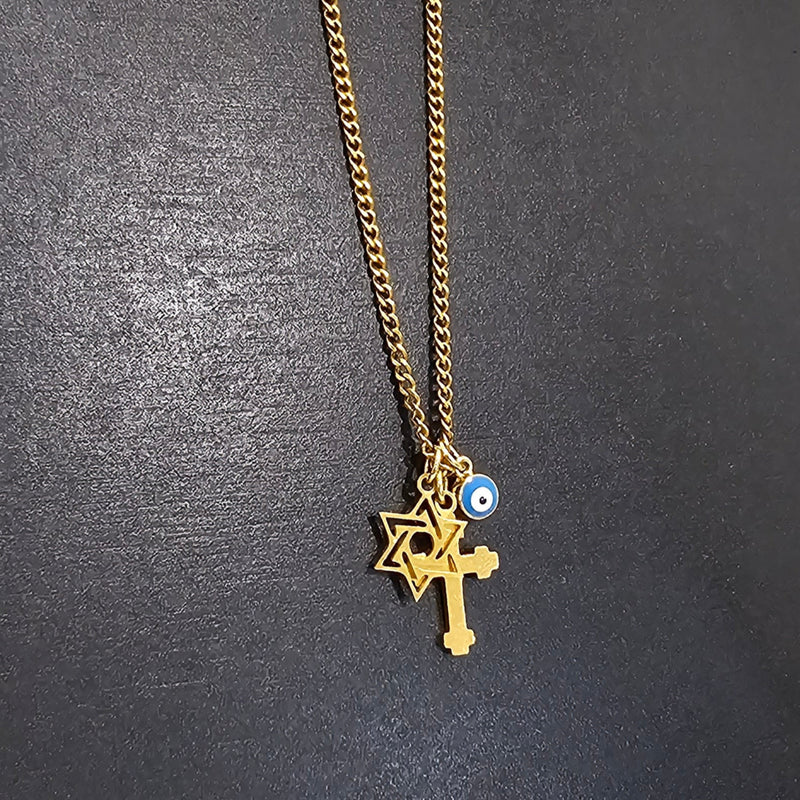 Men's Gold Stainless Steel Chain Star of David Pendant Necklace