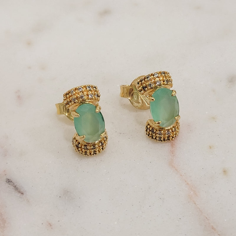 18K Gold Plated Paraiba Oval C Shape Earrings