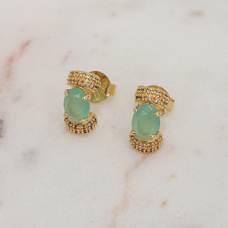 18K Gold Plated Paraiba Oval C Shape Earrings