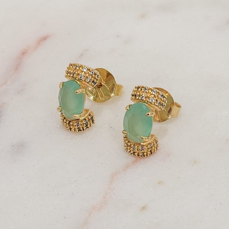 18K Gold Plated Paraiba Oval C Shape Earrings