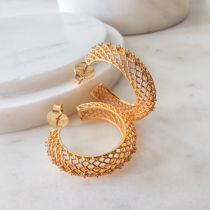 18K Gold Plated Laced Hoop Earrings