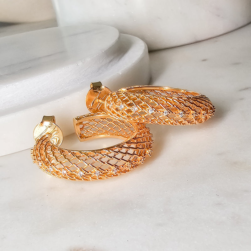 18K Gold Plated Laced Hoop Earrings