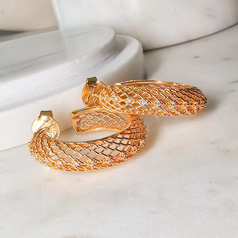 18K Gold Plated Laced Hoop Earrings