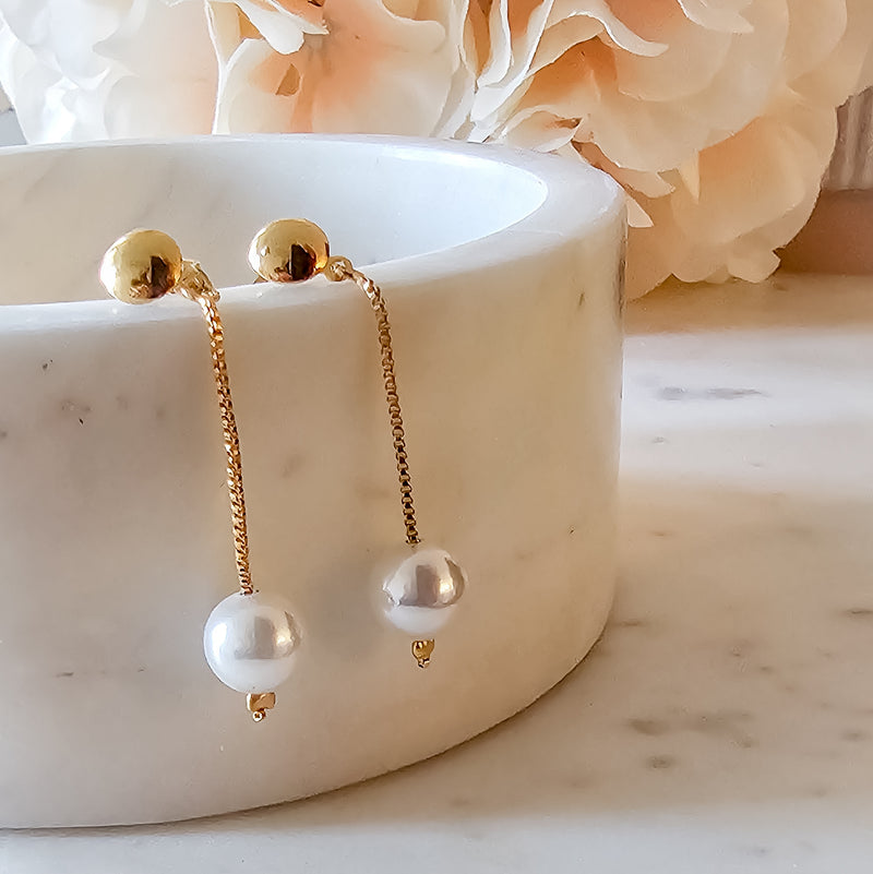 18K Gold Plated Dangling Pearl Earrings