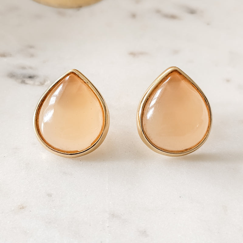 18K Gold Plated Teardrop Cabochon Nude Earrings