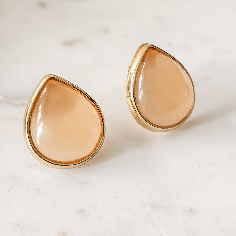 18K Gold Plated Teardrop Cabochon Nude Earrings