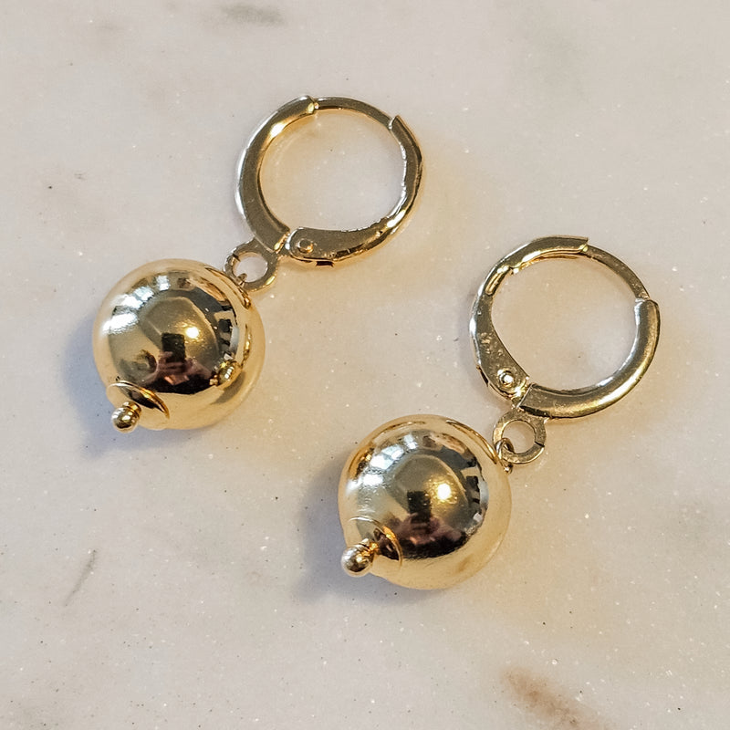 18K Gold Plated Small Hoops Balls Dangling Earrings