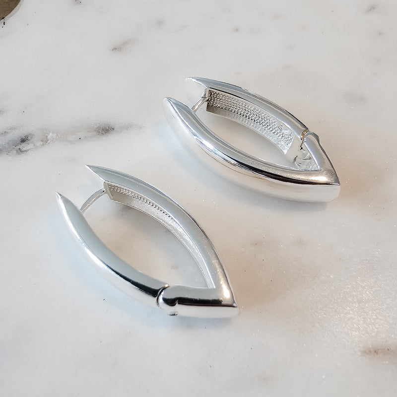 Silver Plated Oval Click Earrings