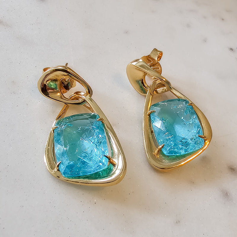 18K Gold Plated Blue Topaz Fusion Earrings