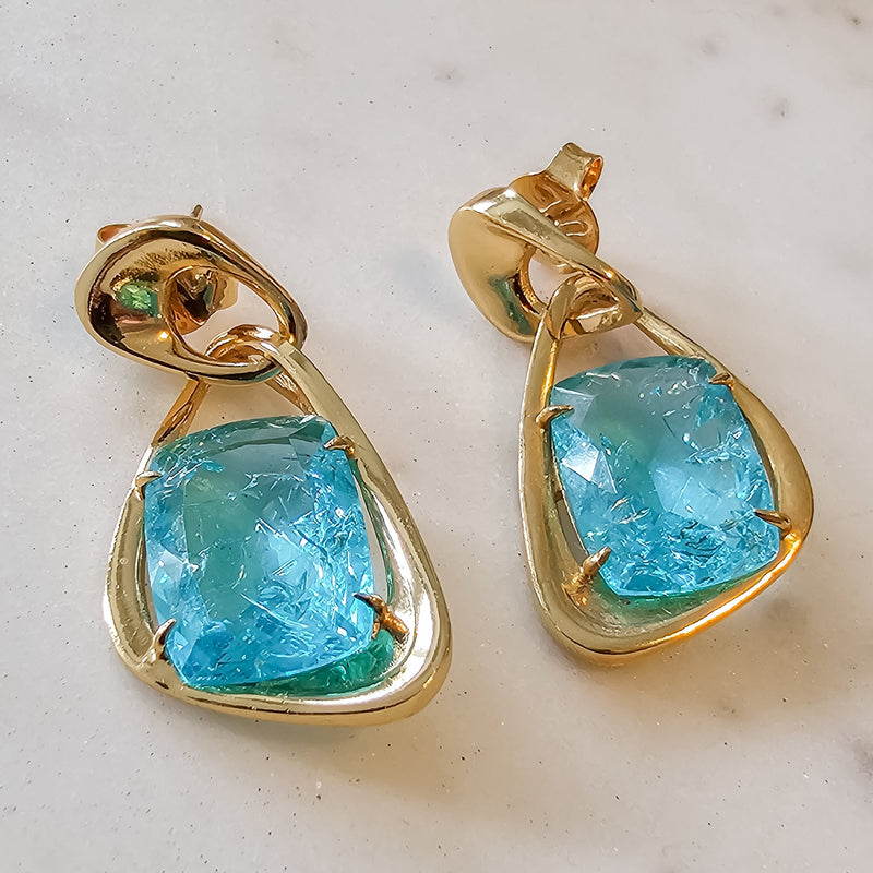 18K Gold Plated Blue Topaz Fusion Earrings