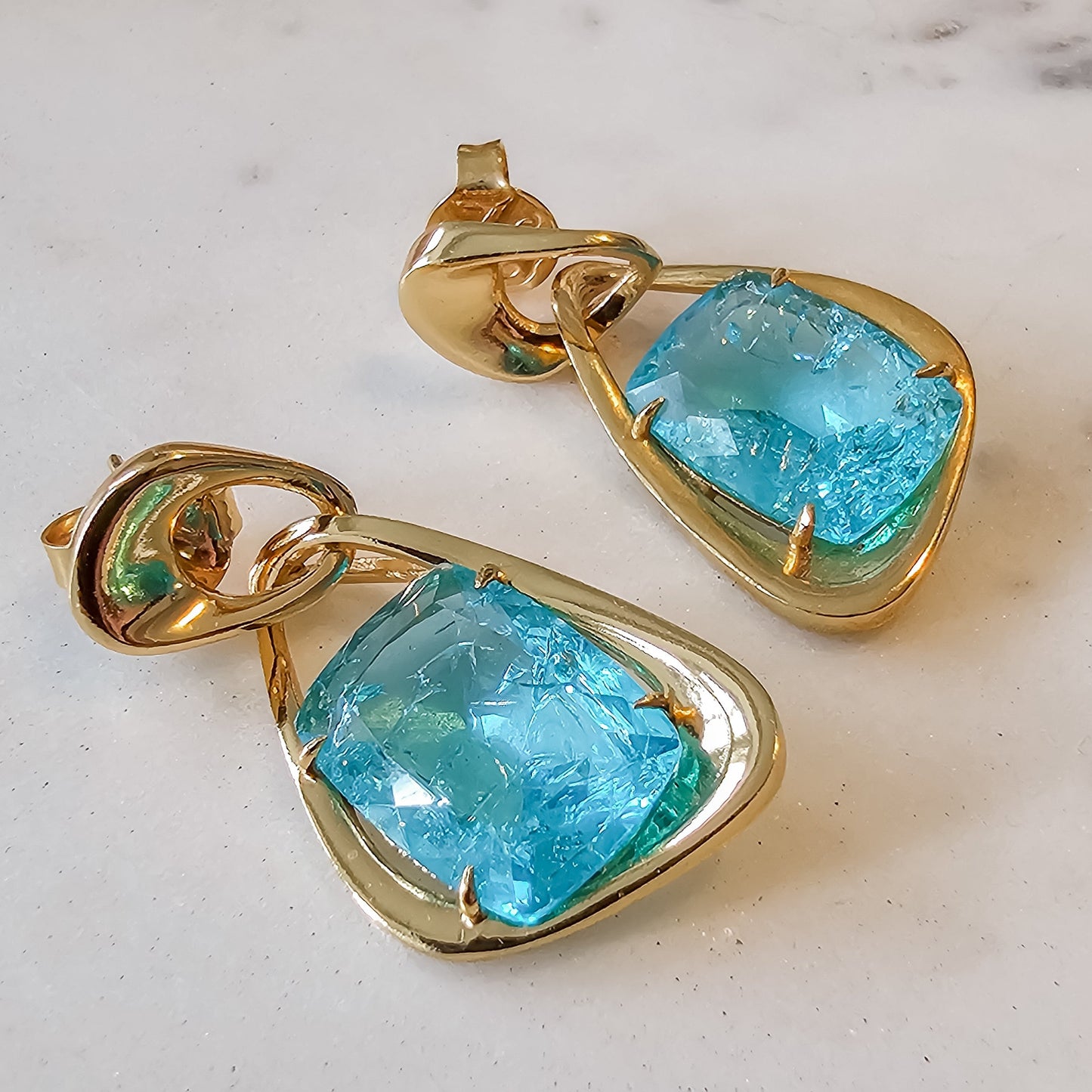 18K Gold Plated Blue Topaz Fusion Earrings