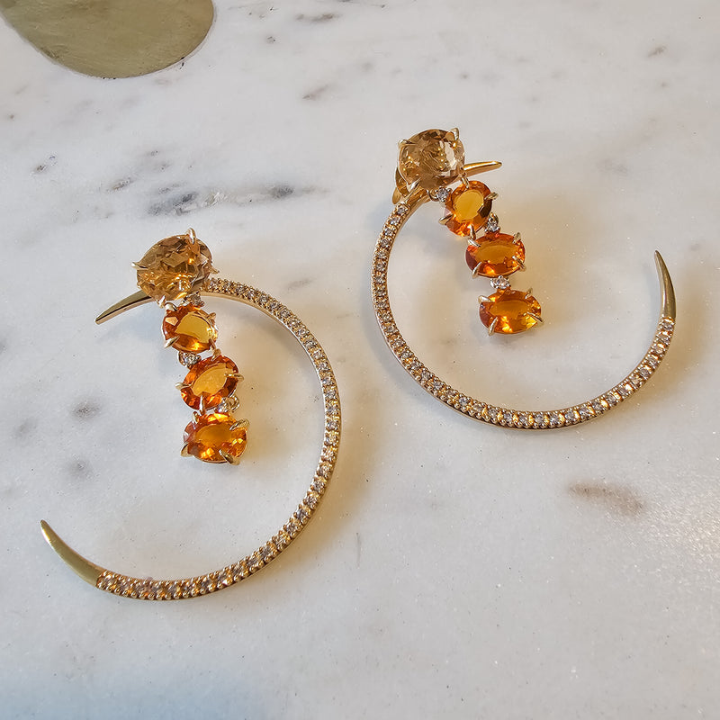 18K Gold Plated Chandelier Citrine and Morganite Duo Studded Zirconia Earrings