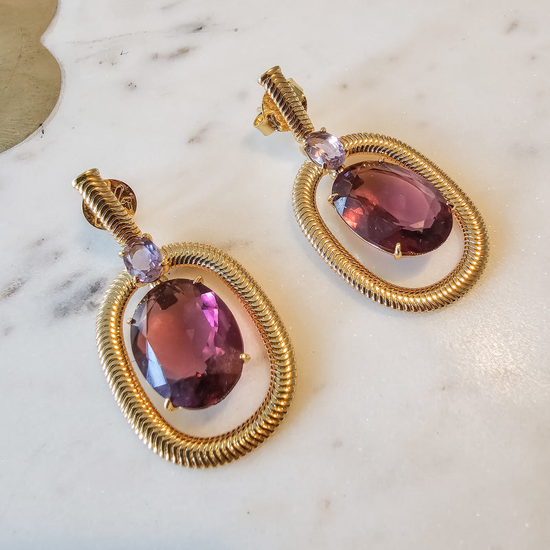 18K Gold Plated Herringbone Amethyst Earrings