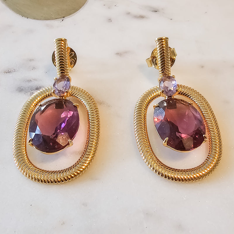 18K Gold Plated Herringbone Amethyst Earrings