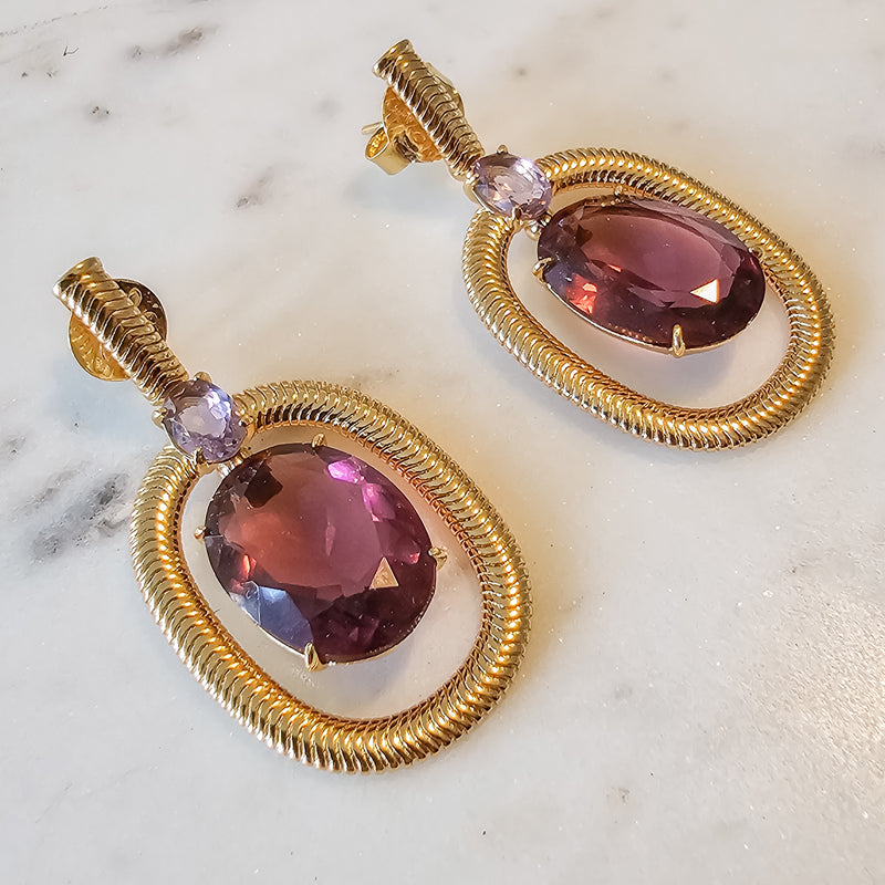 18K Gold Plated Herringbone Amethyst Earrings