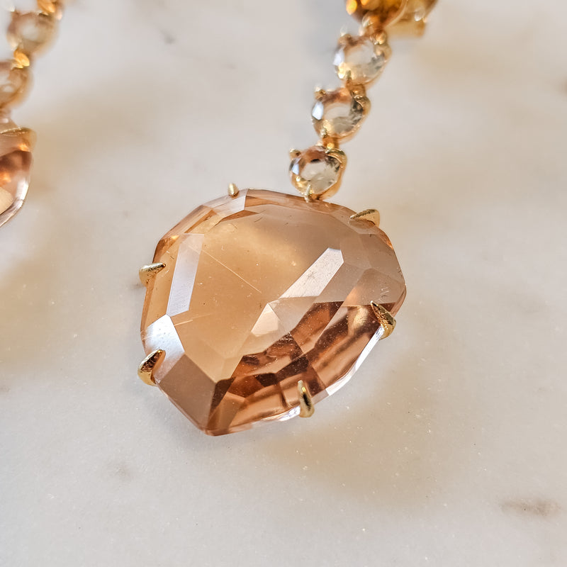 18K Gold Plated Large Morganite and Small Round Imperial Topaz, Morganite Earrings