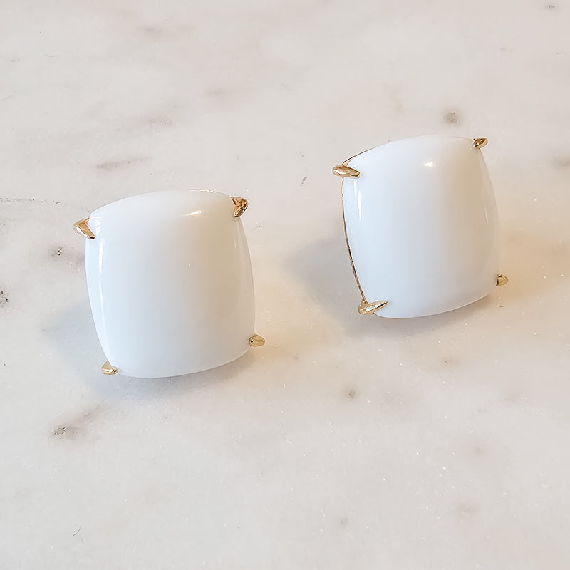 18K Gold Plated Square White Onyx Earrings